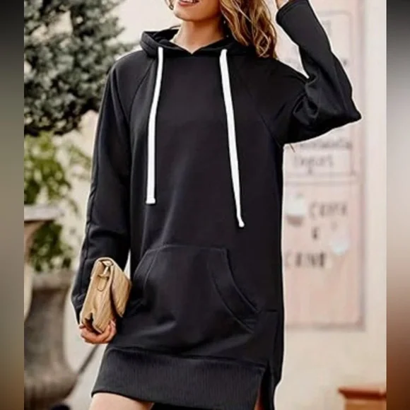 New Extra Long Sporty Dress Hooded Sweatshirt - Picture 2 of 2